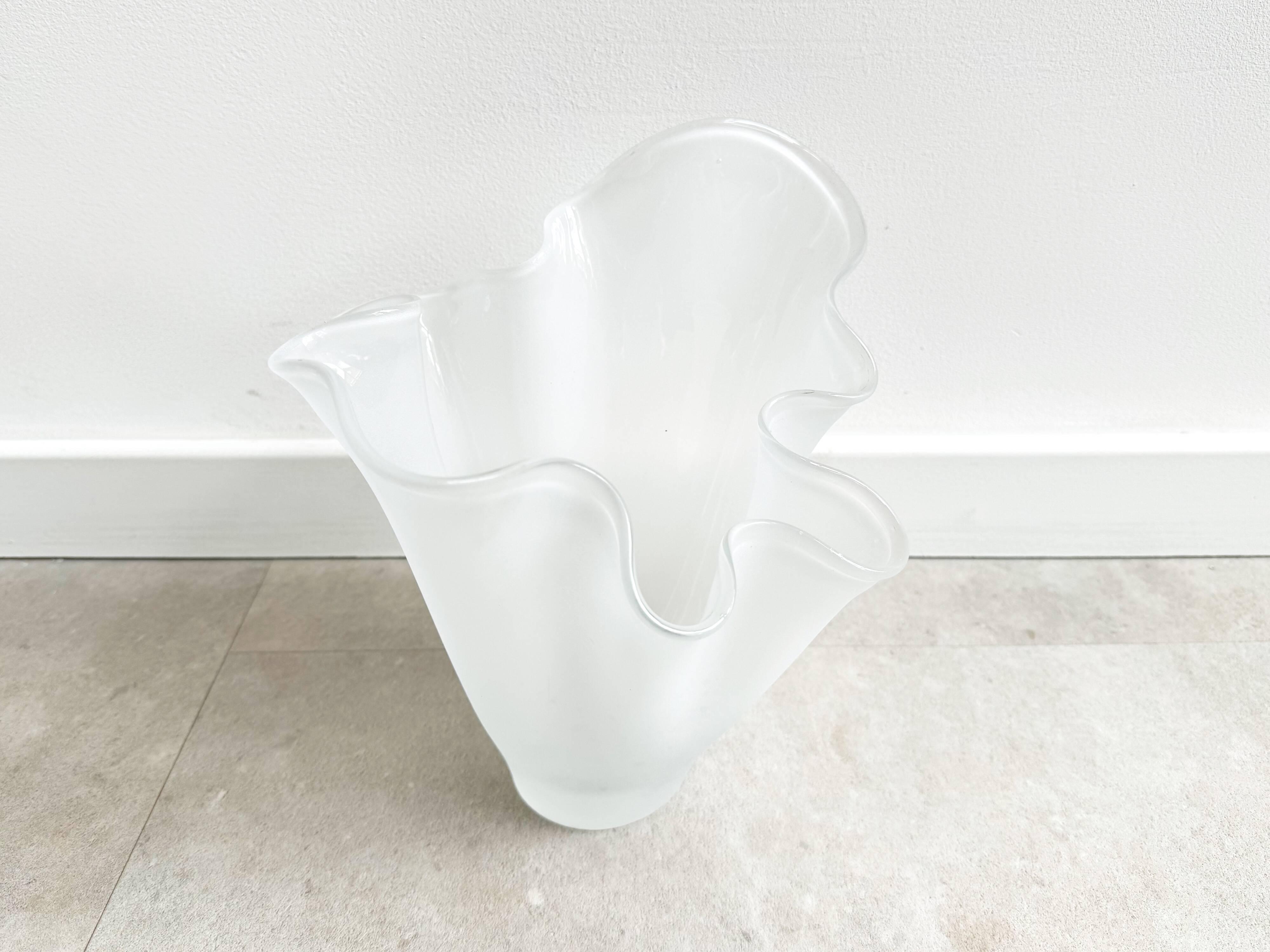 White folded glass vase