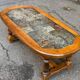 Oval coffee table in solid wood and stone, 115x58