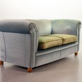 Chesterfield Duotone 2-Seat Sofa in Frosted Blue & Green Velvet 1950s