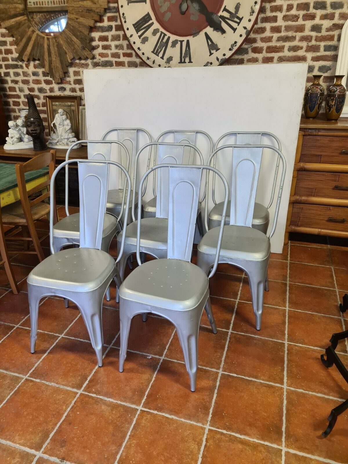 8 industrial iron chairs
