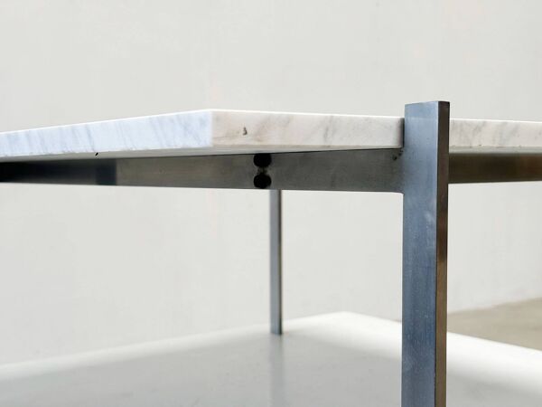Ancienne table basse PK61 de Poul Kjaerholm EKC Danemark 1956 avec plateau en marbre de Carrare