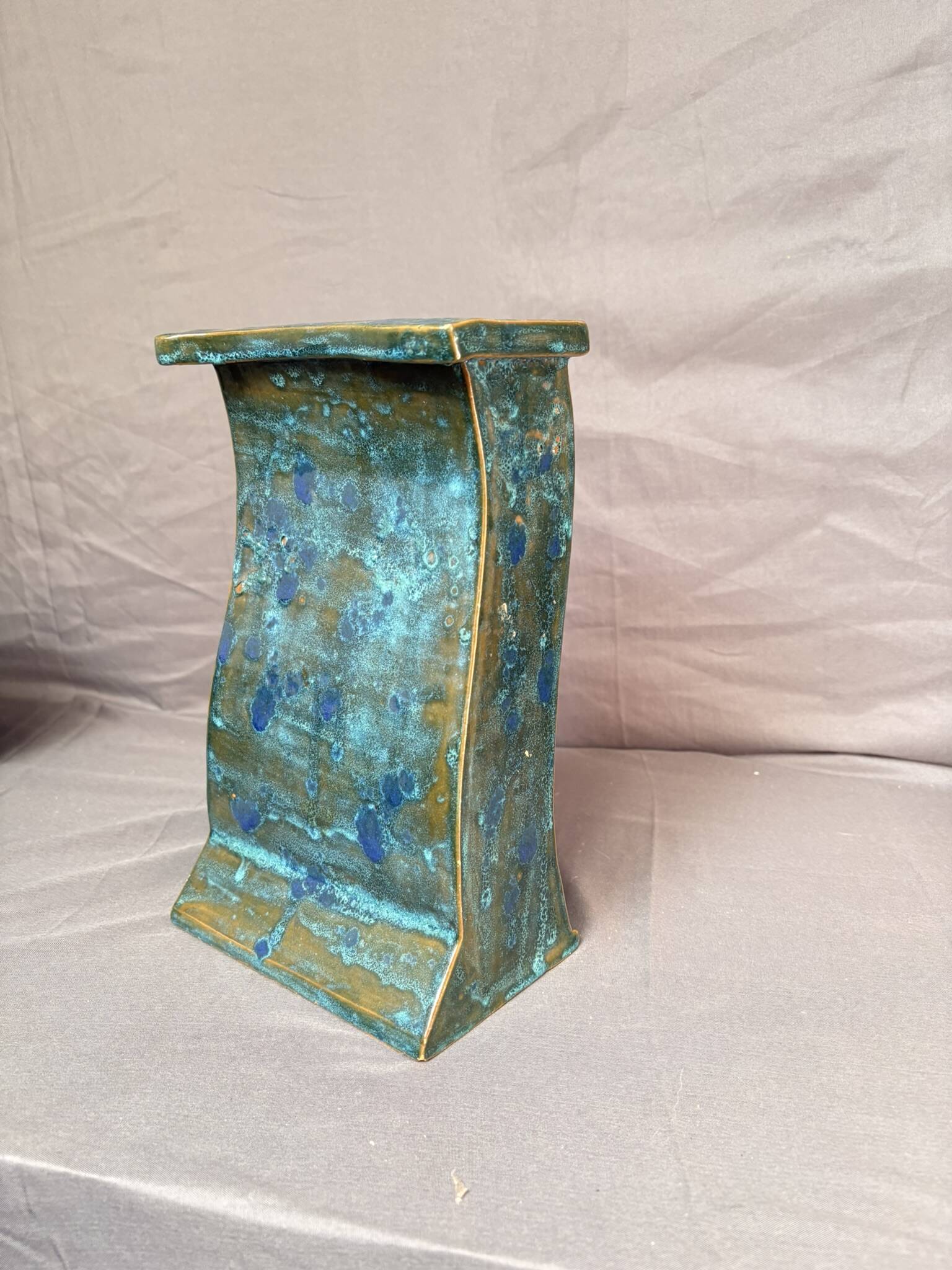 Vintage Modern Brutalist Blue Green Ceramic Vase Germany