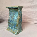 Vintage Modern Brutalist Blue Green Ceramic Vase Germany