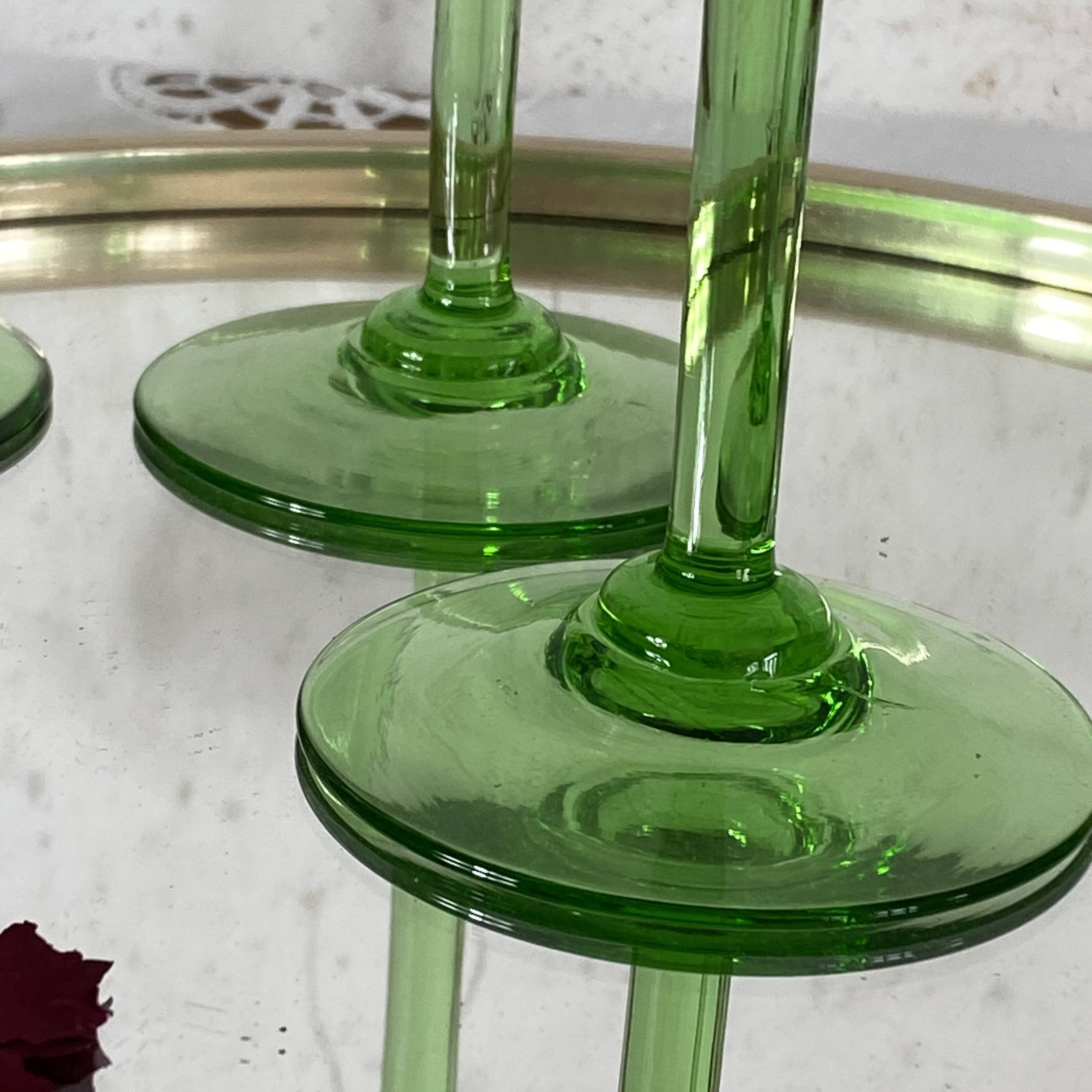 6 Alsace green footed crystal wine glasses engraved