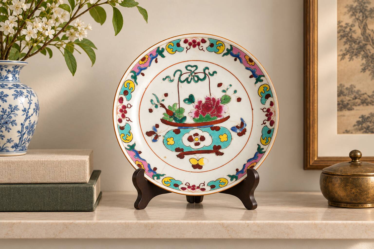 Chinese porcelain plate, famille rose, Peranakan