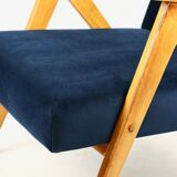 Fauteuil vintage en velours bleu marine Var, années 1970