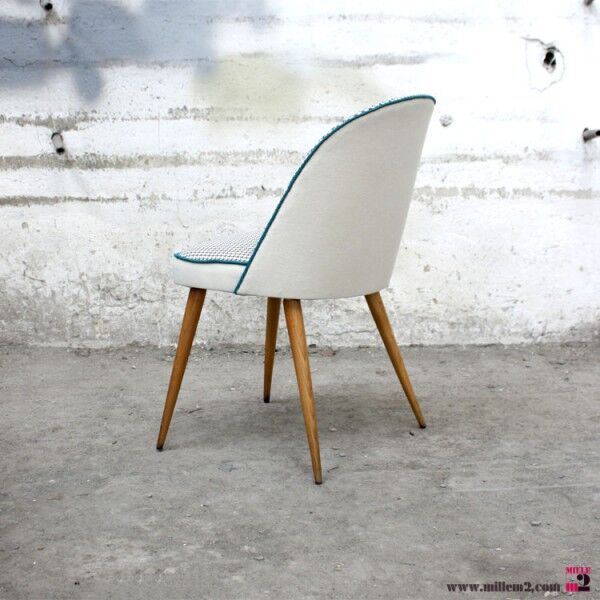 Nice Chair vintage of the 50s/60s renovated (wood, fabric, trim).