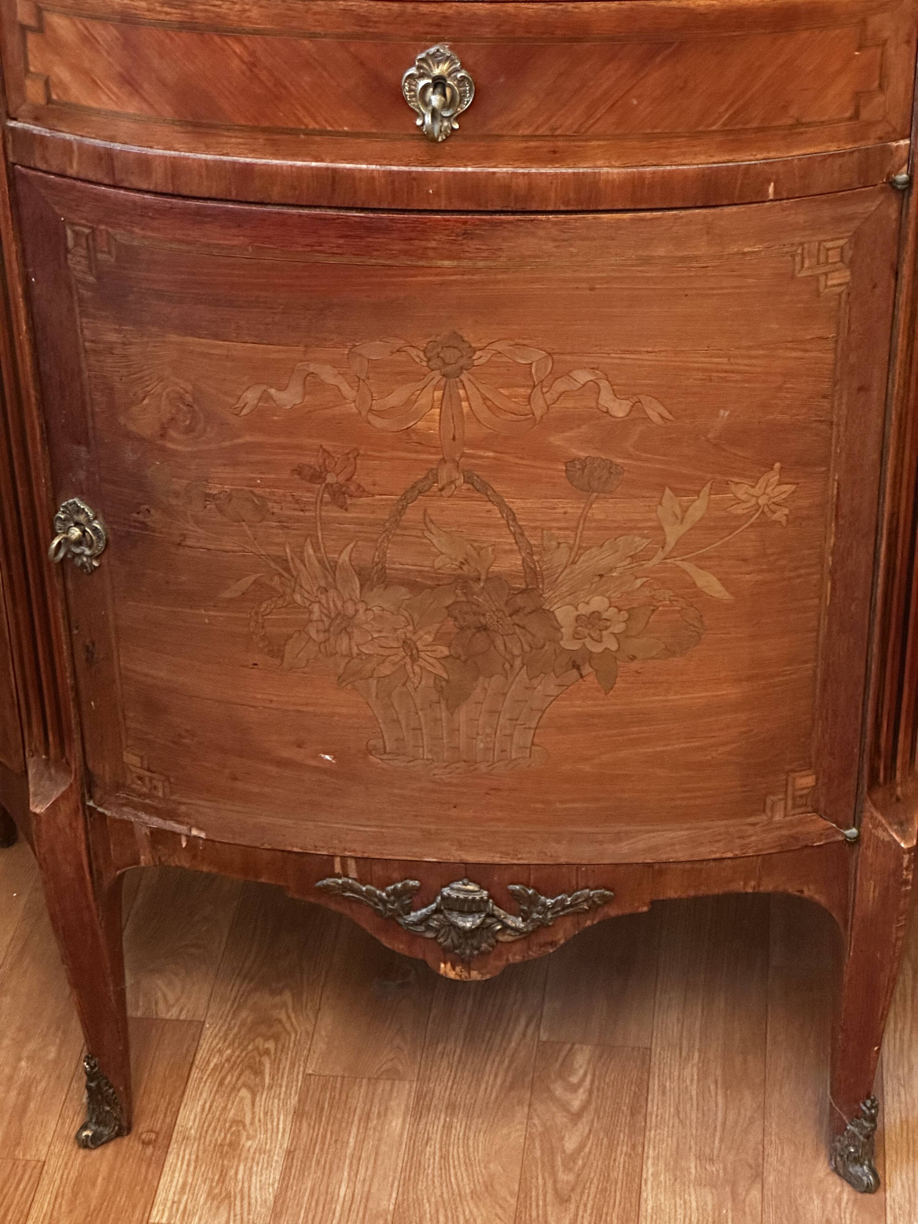 Louis XVI Style Half-Moon Chest of Drawers with Marquetry