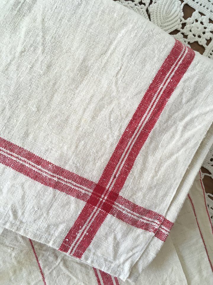 Lot of five old mismatched dishtowels