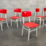 Set of 5 chairs TON Bystrice (Thonet) red and white 1960