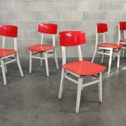 Set of 5 chairs TON Bystrice (Thonet) red and white 1960