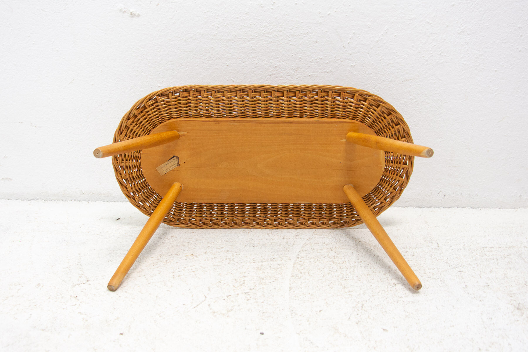 Mid century rattan stool by Jan Kalous for ÚLUV, 1960´s, Czechoslovakia