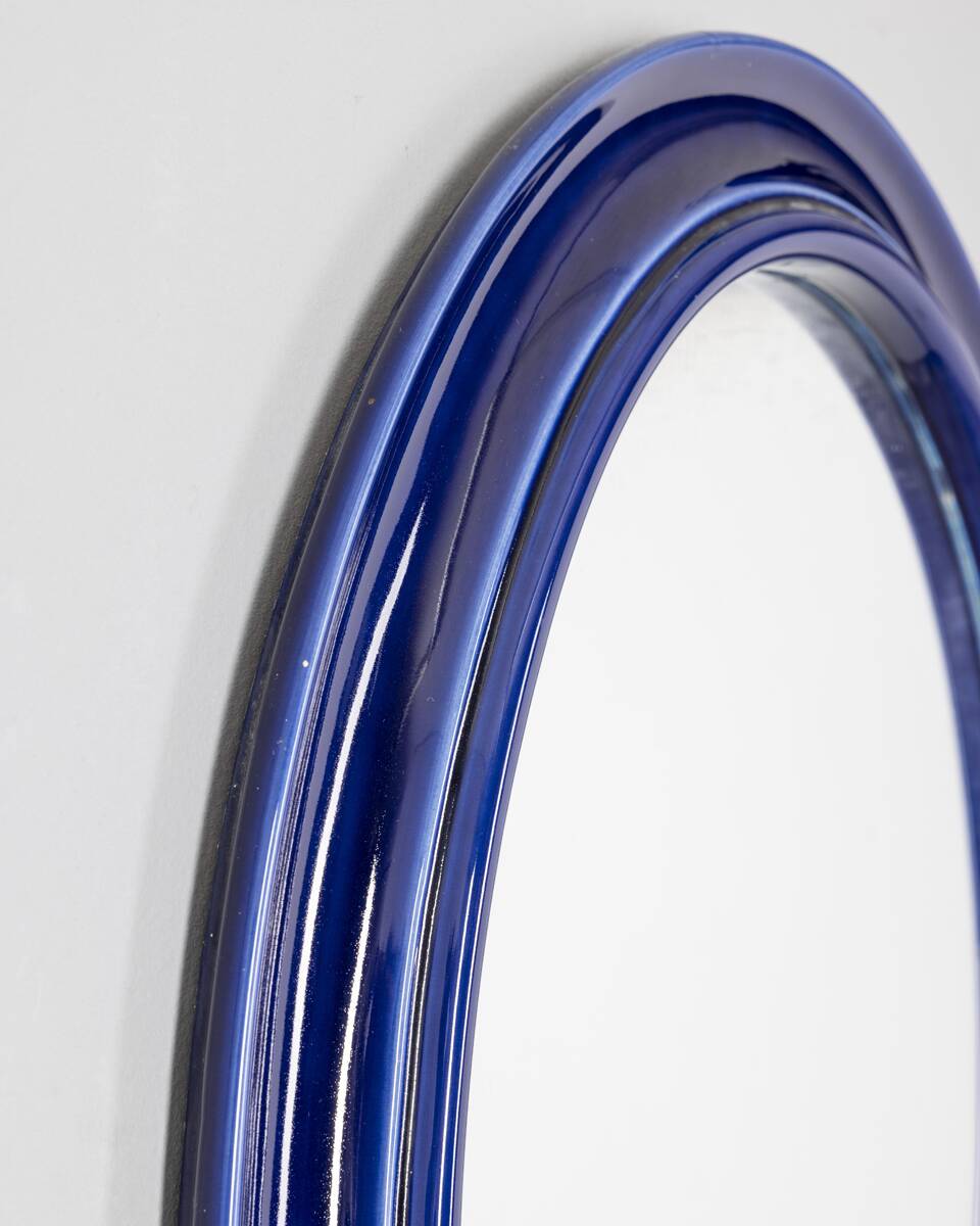 Vintage 1970s blue ceramic wall mirror Italian design