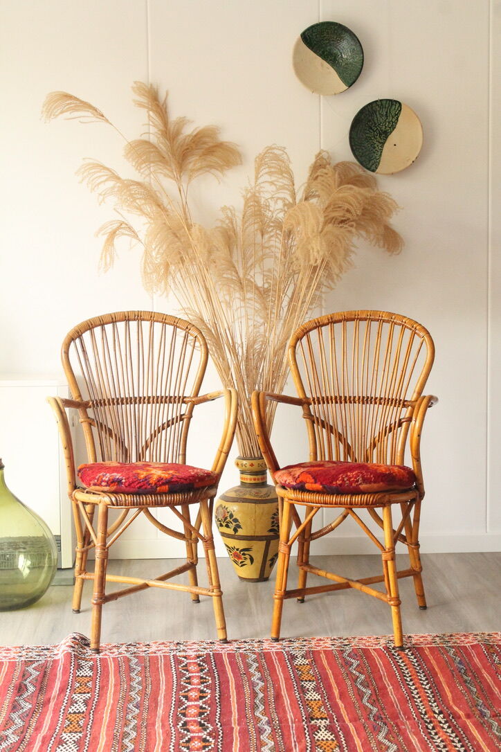 Set of 2 Audoux-Minnet chairs in rattan 60s