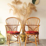 Ensemble de 2 chaises Audoux-Minnet en rotin années 60