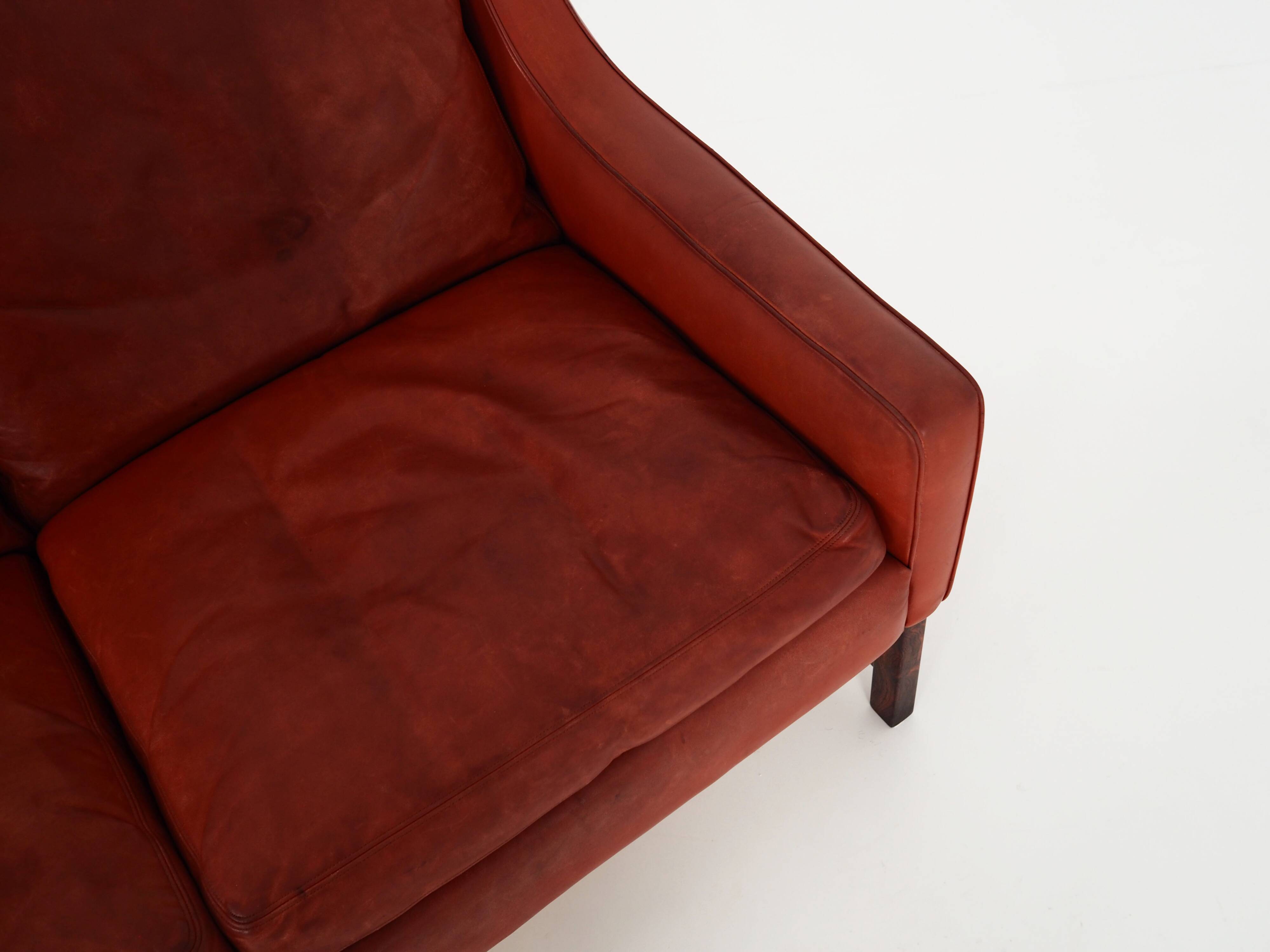 Red leather sofa, Scandinavian design, 1960s, designer: Fredrik Kayser, production: Vatne Møbler