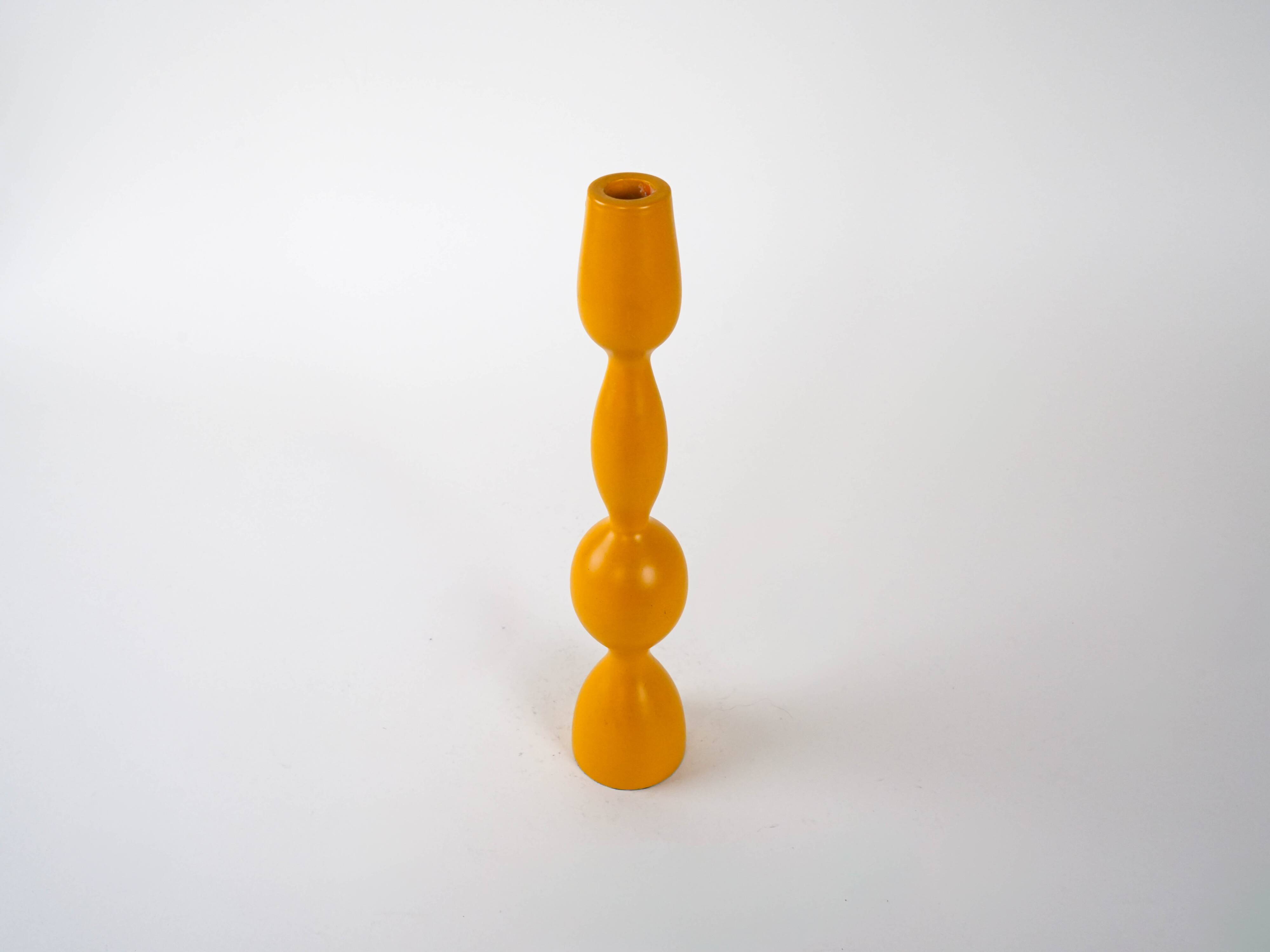 Mustard-colored candlestick, Danish design, 1970s, made in Denmark