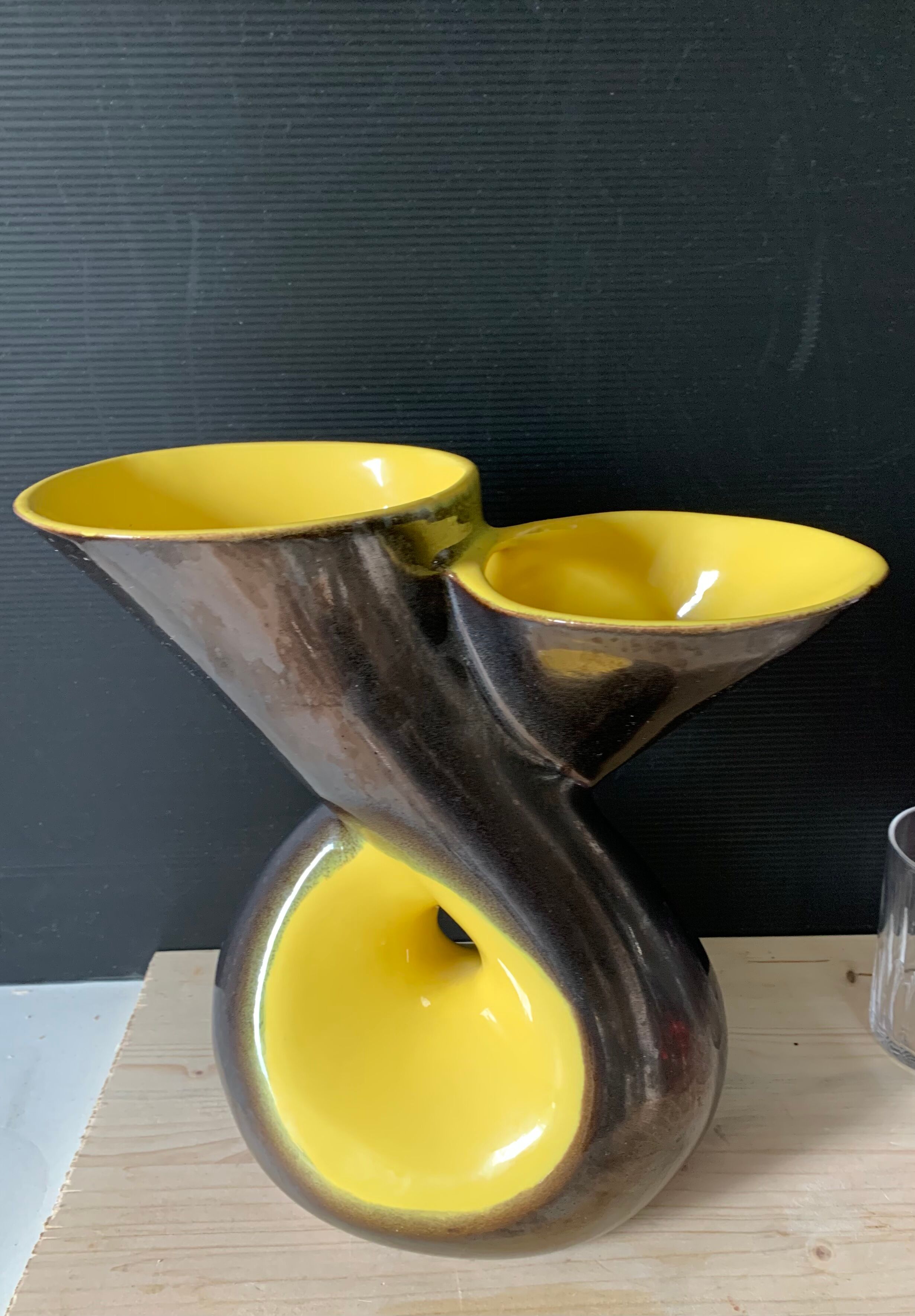 Large yellow and black vase