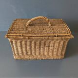Panier à provisions vintage en osier tressé H28cm