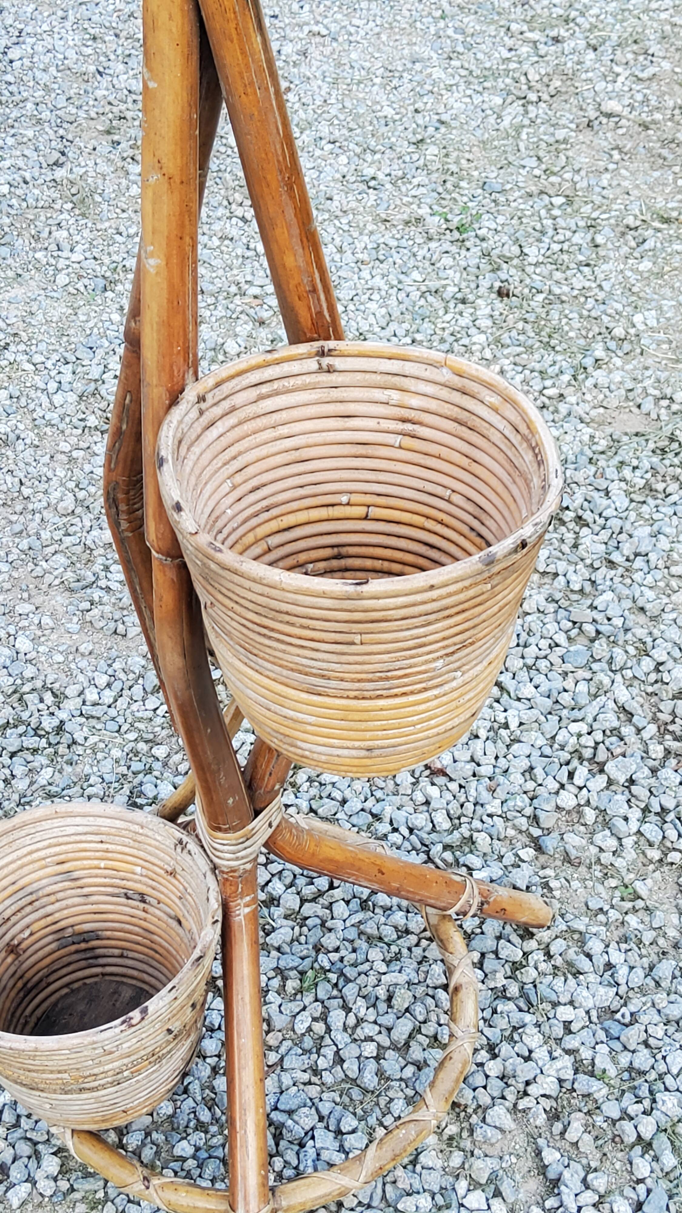 Rattan and bamboo plant holder from the 50s