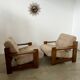 Lot of 2 solid elm armchairs, Maison Regain design, 70s vintage