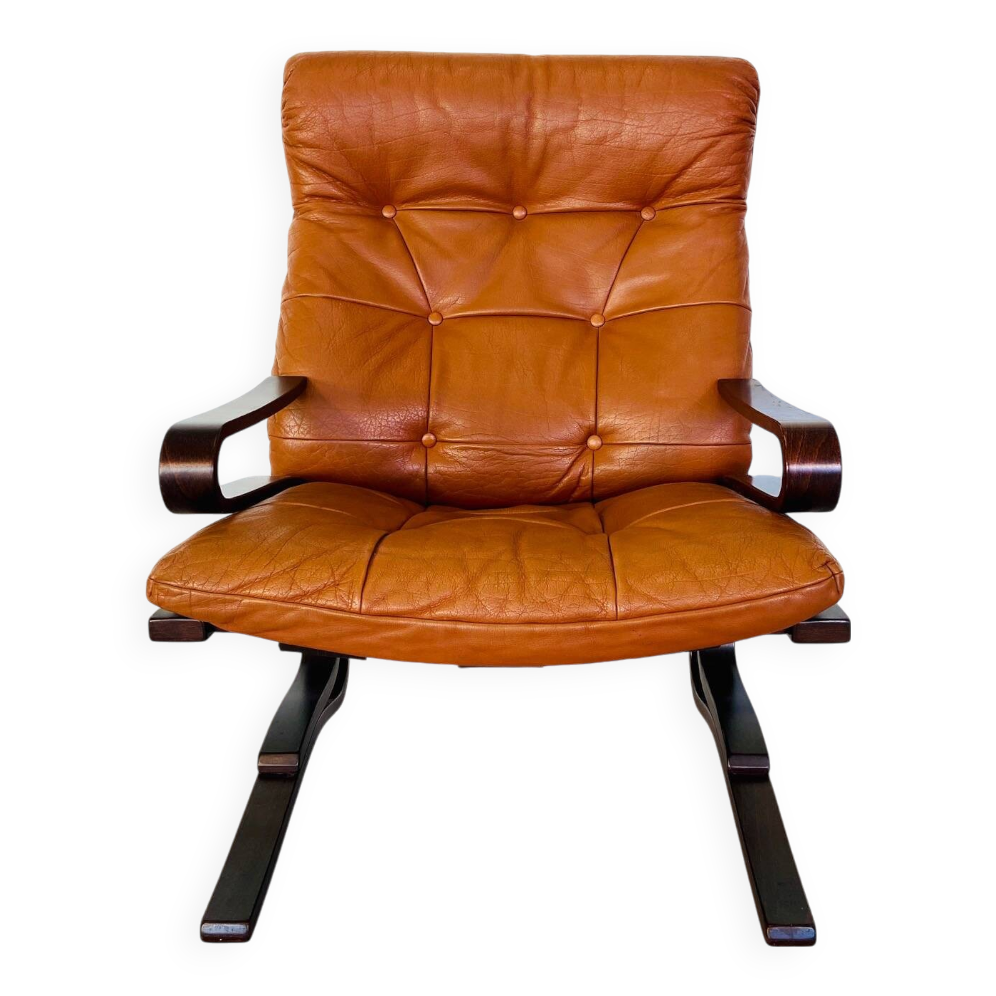 Vintage mid century scandinavian (oddvin rykken) cognac leather chair 1960s