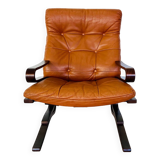 Vintage mid century scandinavian (oddvin rykken) cognac leather chair 1960s