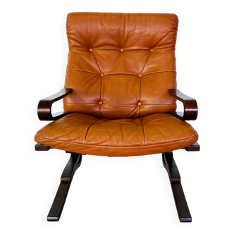 Vintage mid century scandinavian (oddvin rykken) cognac leather chair 1960s