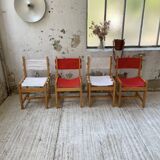 Set of 4 80s colored pine chairs