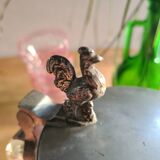 Blowing glass decanter with tin lid decorated with a rooster