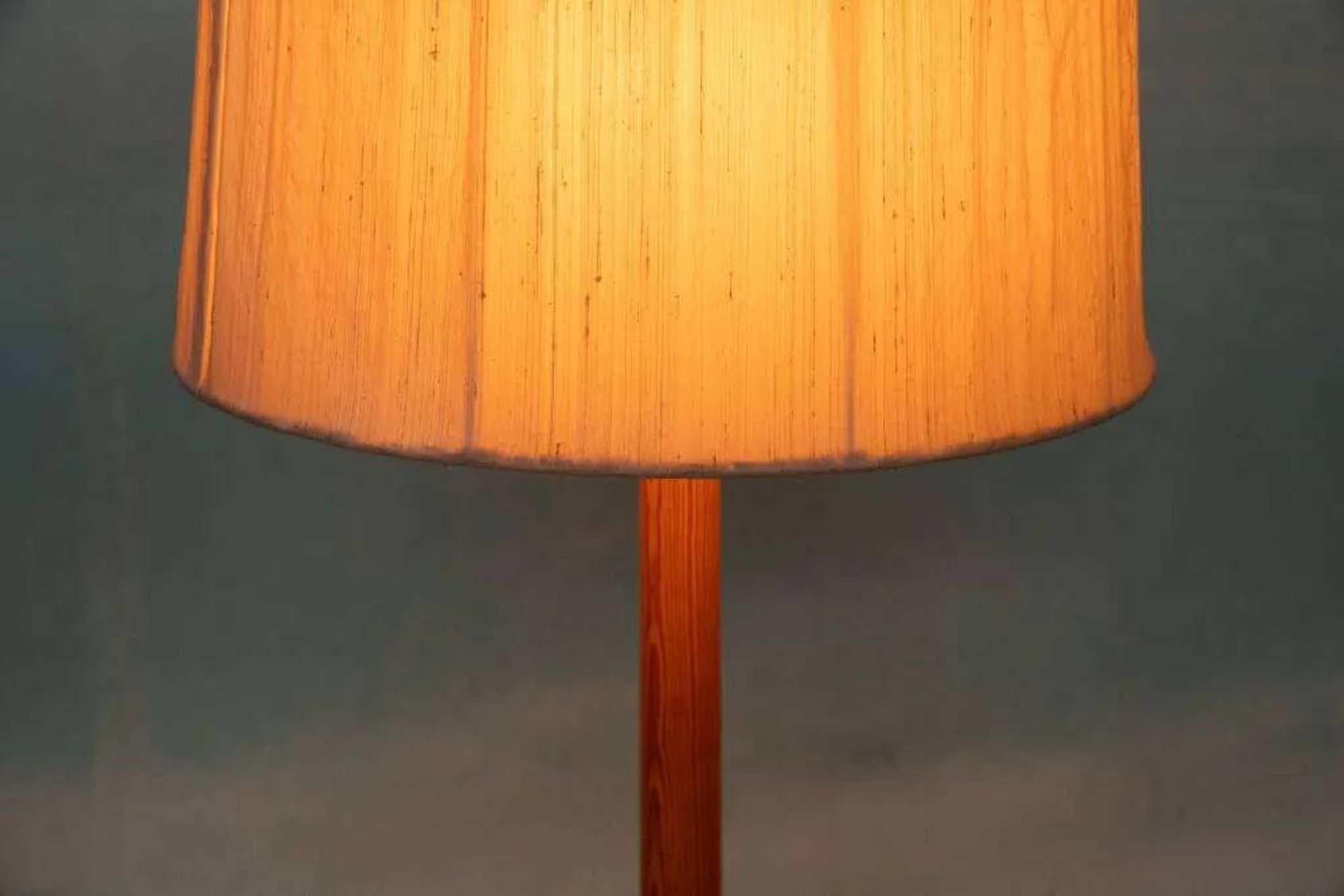 Vintage Swedish wooden floor lamp with pleated shade from the 1960s.