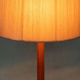Vintage Swedish wooden floor lamp with pleated shade from the 1960s.