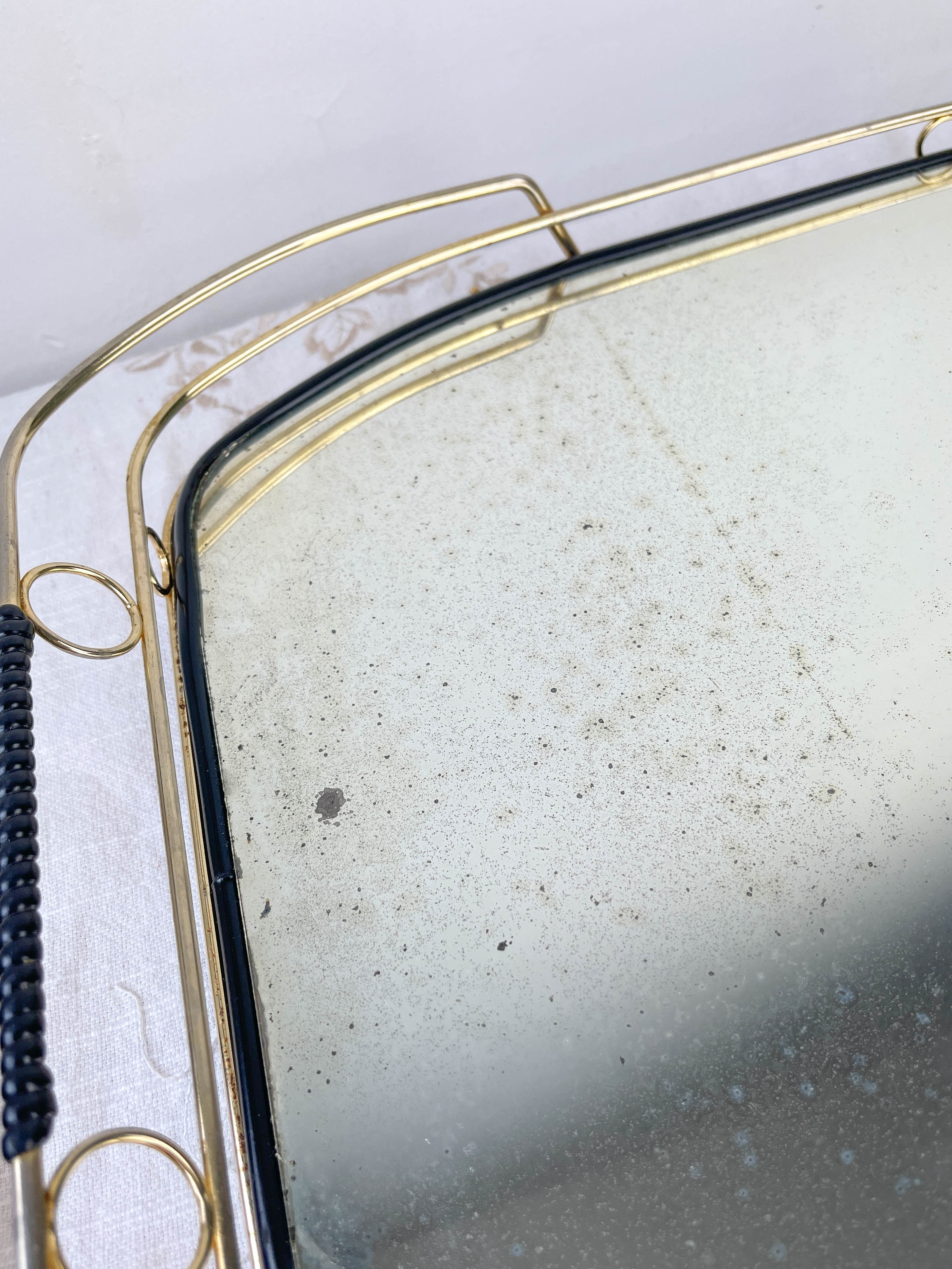 Art Deco style mirror and brass serving tray