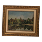 Old landscape painting oil on panel