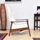 Fauteuil avec repose-pieds rabattable en Bouclé blanc crème, années 1960