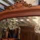 Beveled mirror trumeau fireplace glass in solid walnut Louis XVI style