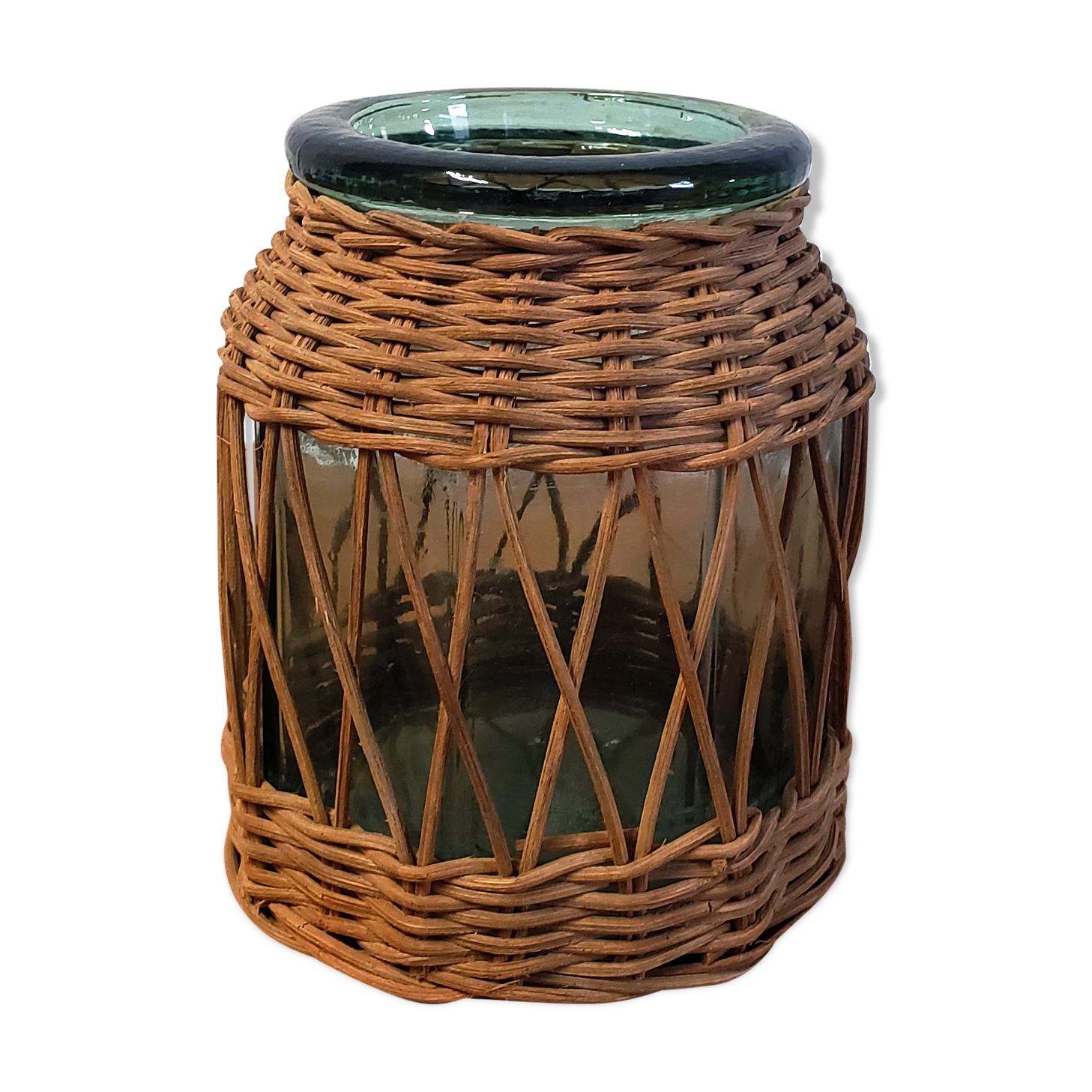 Glass and rattan vase