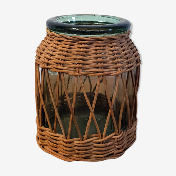 Glass and rattan vase