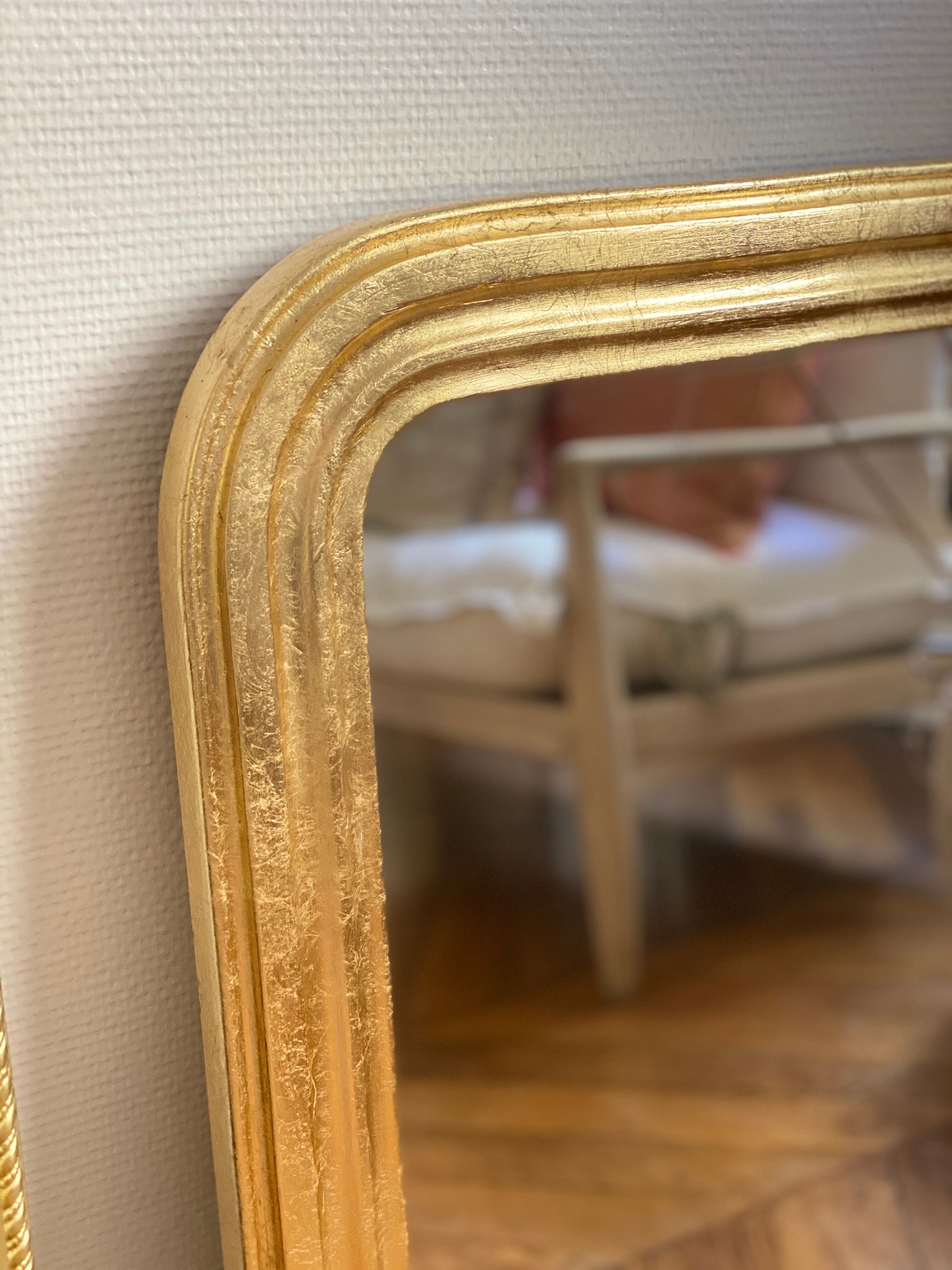Miroir ancien Louis Philippe doré feuille d’or - 71x53cm