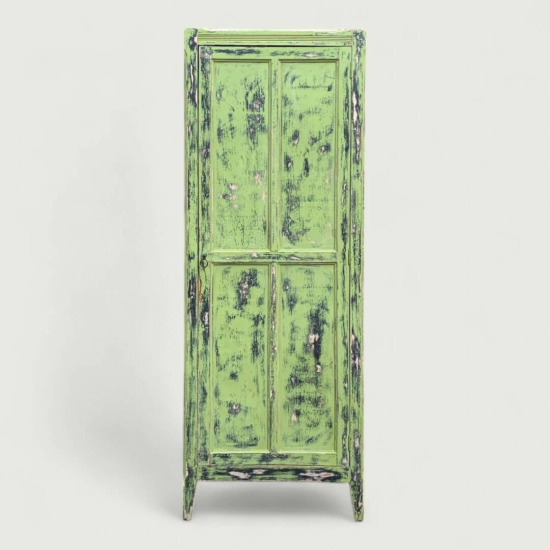 Antique Parisian bonnet wardrobe with khaki patina