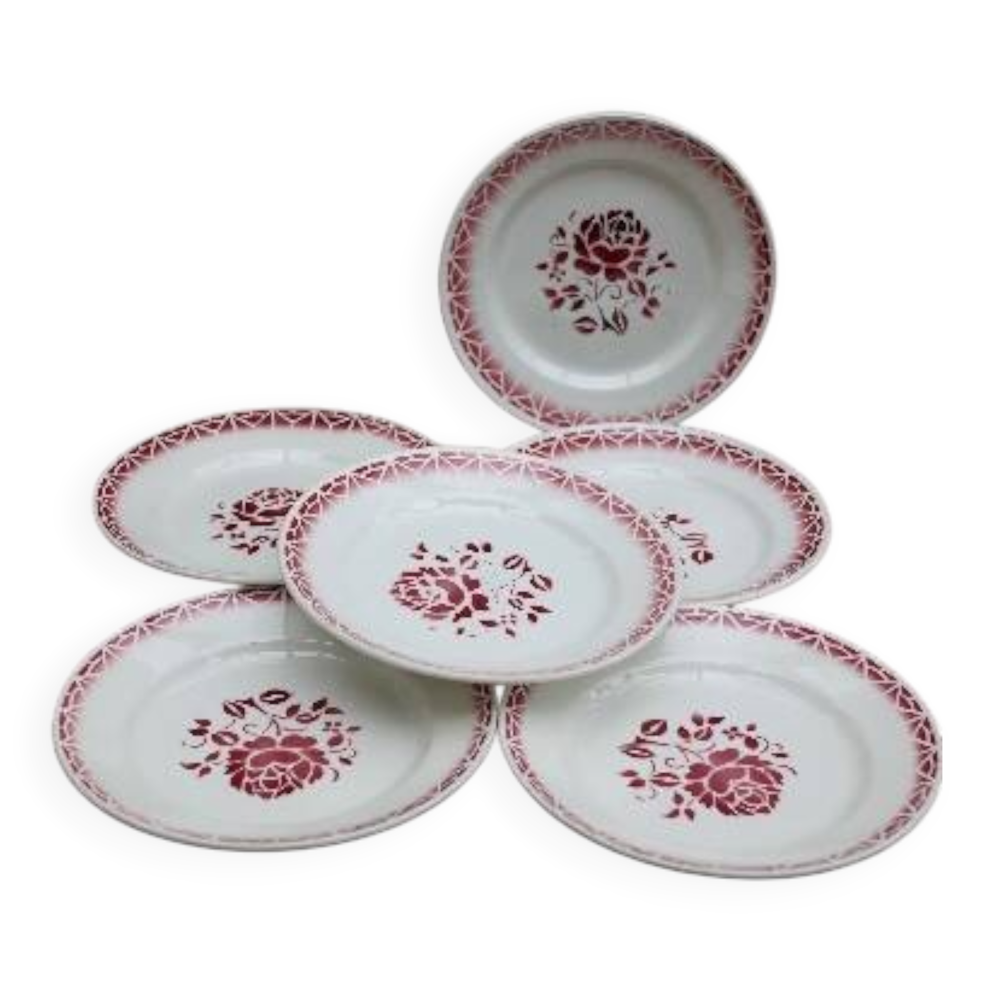 Set of 6 St Amand Art Deco plates in red stoneware, "Nina" motif