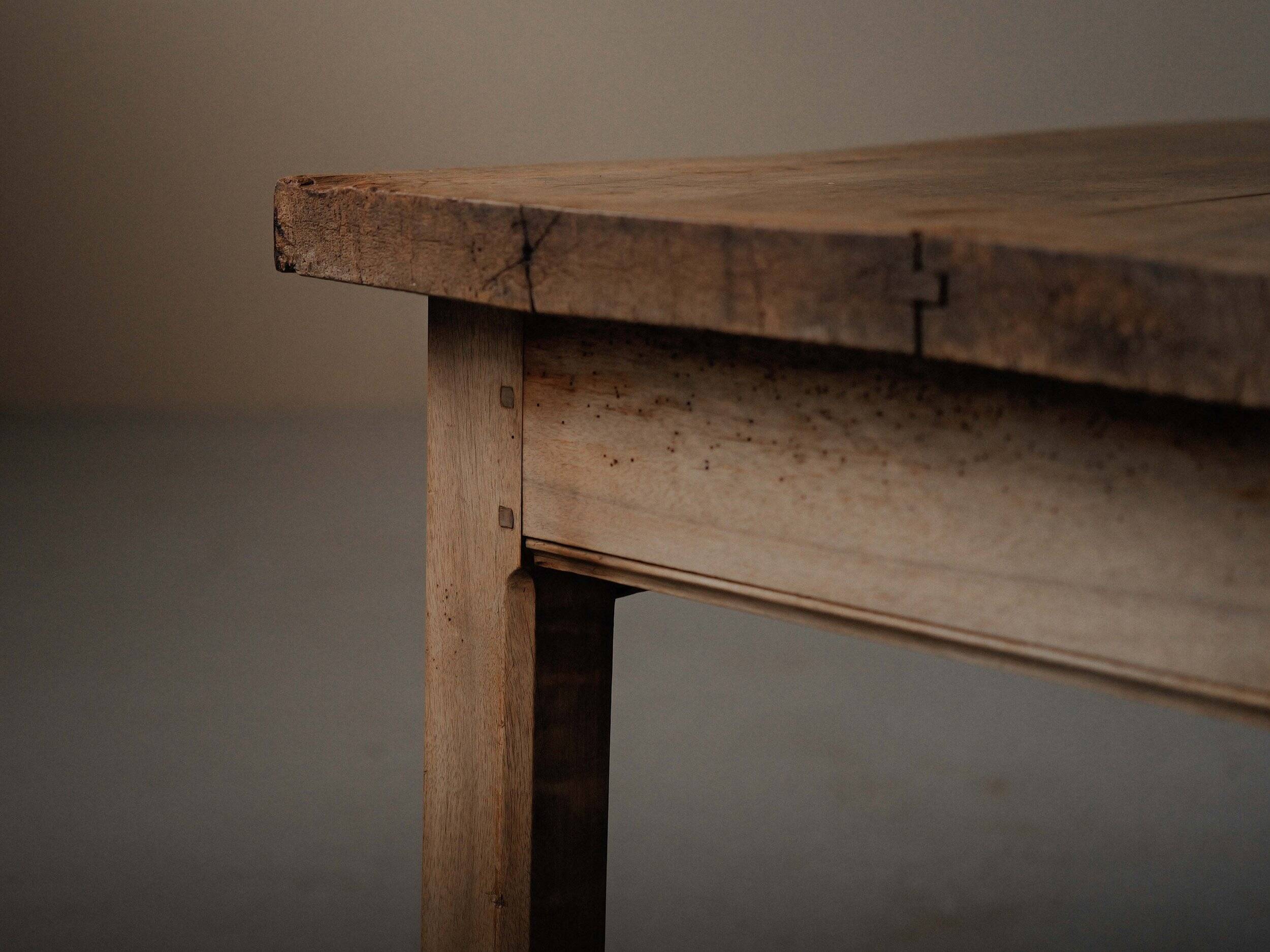 Antique work table/console in solid oak, Auvergne, circa 1900