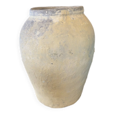 Yellow patinated cement grain jar