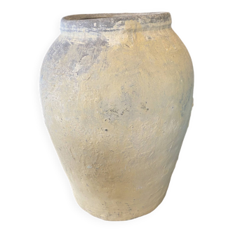 Yellow patinated cement grain jar