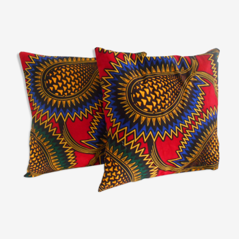 Duo of cushion covers in fabric wax 30 x 30 cm