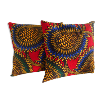 Duo of cushion covers in fabric wax 30 x 30 cm