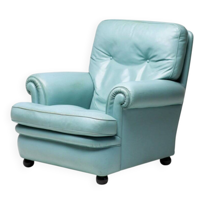 Fauteuil lounge ''Dream B'' de Poltrona Frau, cuir Pelle Frau turquoise, Italie, 1978