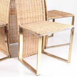 Set of 4 vintage chairs in gilded metal and wicker
