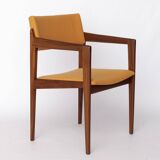Vintage Thonet Armchair, 1970s–1980s, Teak Wood Frame, Peach Fabric Upholst