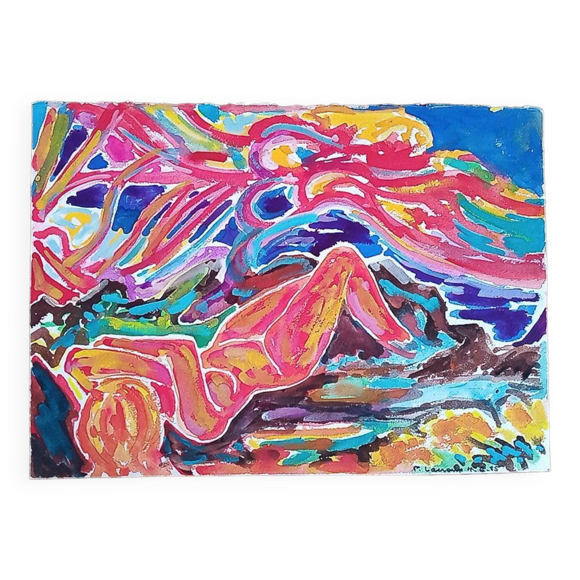 Pierre Lacroux (1909-1993) Gouache - 28 x 40 cm - elongated nude - dated 4.6.85